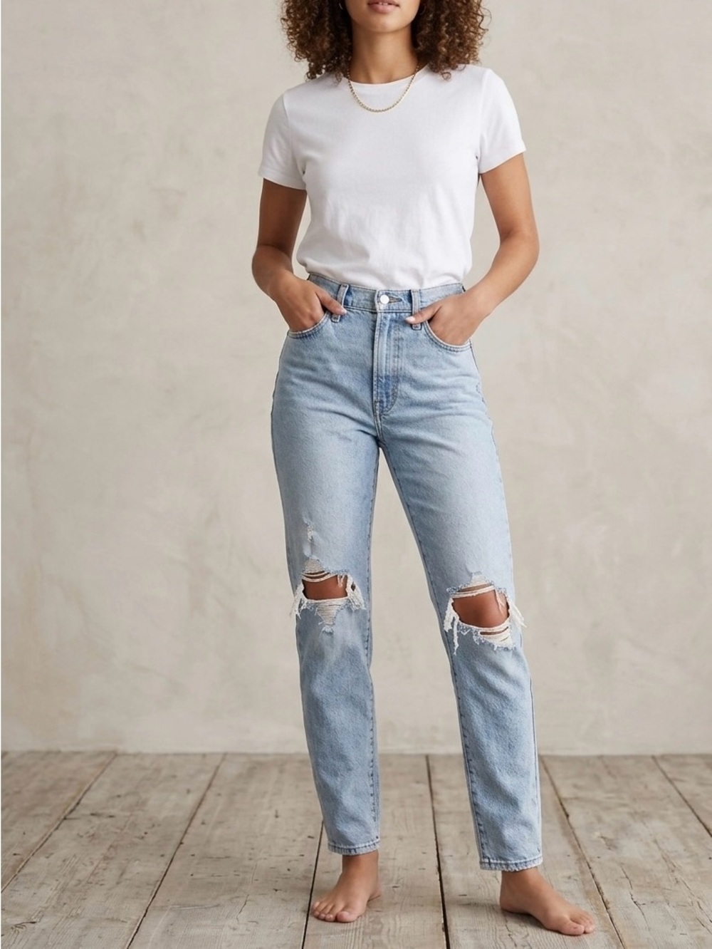 Levi's High-Waisted Distressed Mom Jeans - Size 26x27 - Vintage Vibe Light Wash